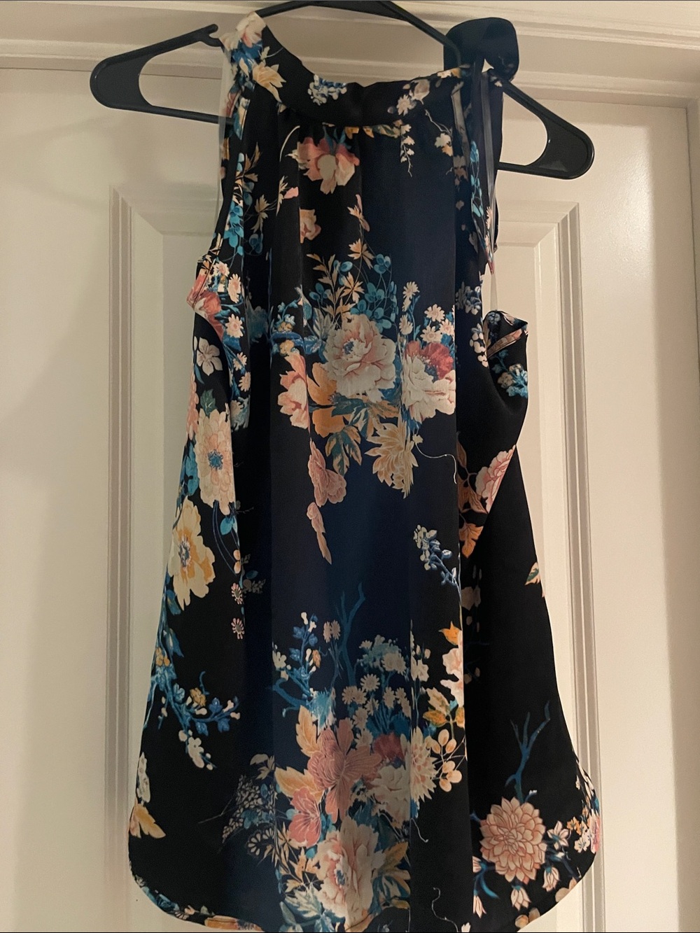 Zenobia Black Floral Halter Camisole with Blue, Pink & Yellow Flowers